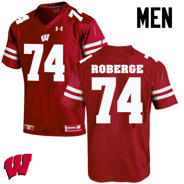Men Wisconsin Badgers #74 Gunnar Roberge College Football Jerseys-Red